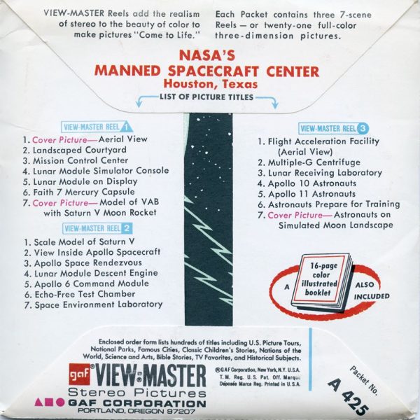 NASA s Manned Space Craft Center - View-Master 3 Reel Packet - vintage - A425-G1A Discount